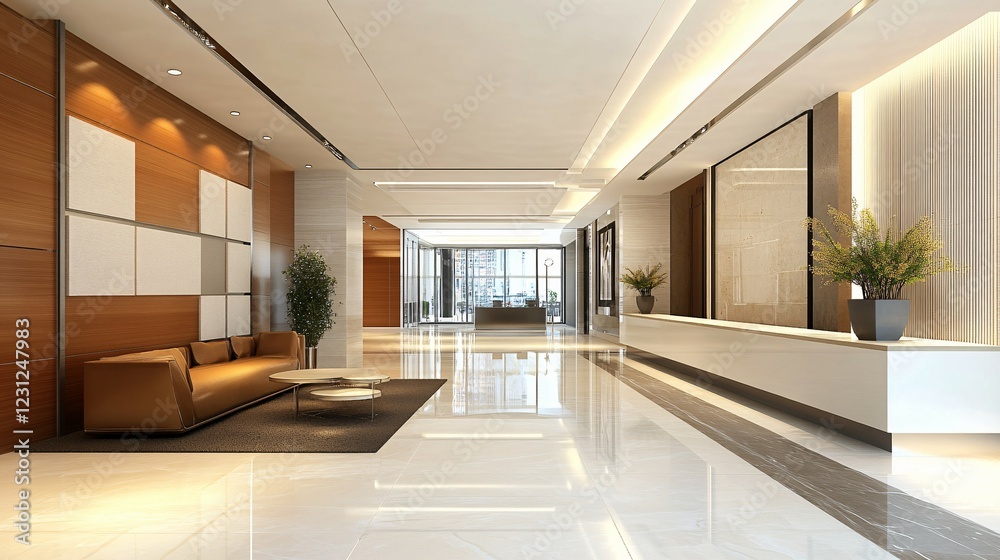 Fototapeta premium Modern Elegant Office Building Lobby Interior Design