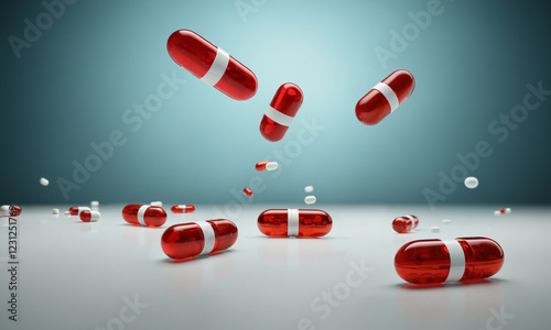 floating red capsules medic...