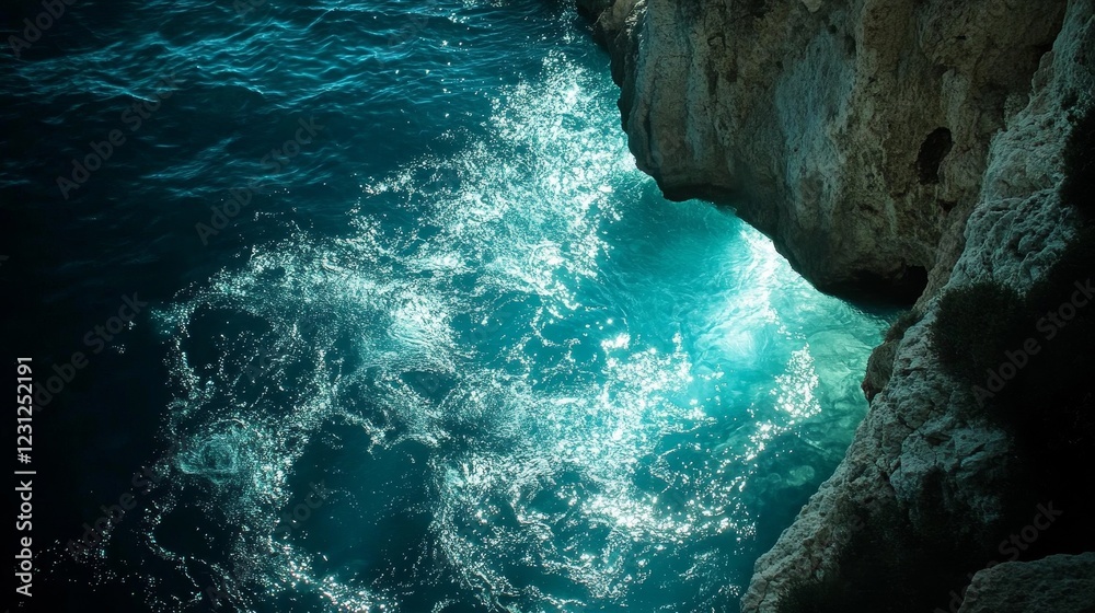 Obraz premium Ocean's Azure Embrace of a Hidden Cave