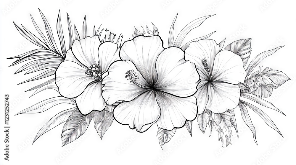 custom made wallpaper toronto digital43.Floral Frame. Line Art Tropical Plants. Floral Line Art. Flower Coloring Page. Fine Line Tropical Greenery Illustration. Hand Drawn Flowers. Tropical Wedding Invitation Flowers