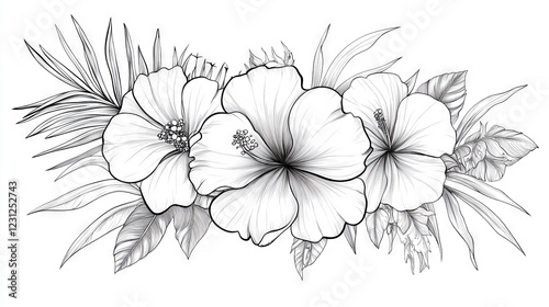 Wallpaper Mural 43.Floral Frame. Line Art Tropical Plants. Floral Line Art. Flower Coloring Page. Fine Line Tropical Greenery Illustration. Hand Drawn Flowers. Tropical Wedding Invitation Flowers Torontodigital.ca