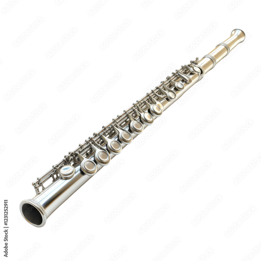 Fototapeta premium Silver Flute Musical Instrument Isolated on White Background