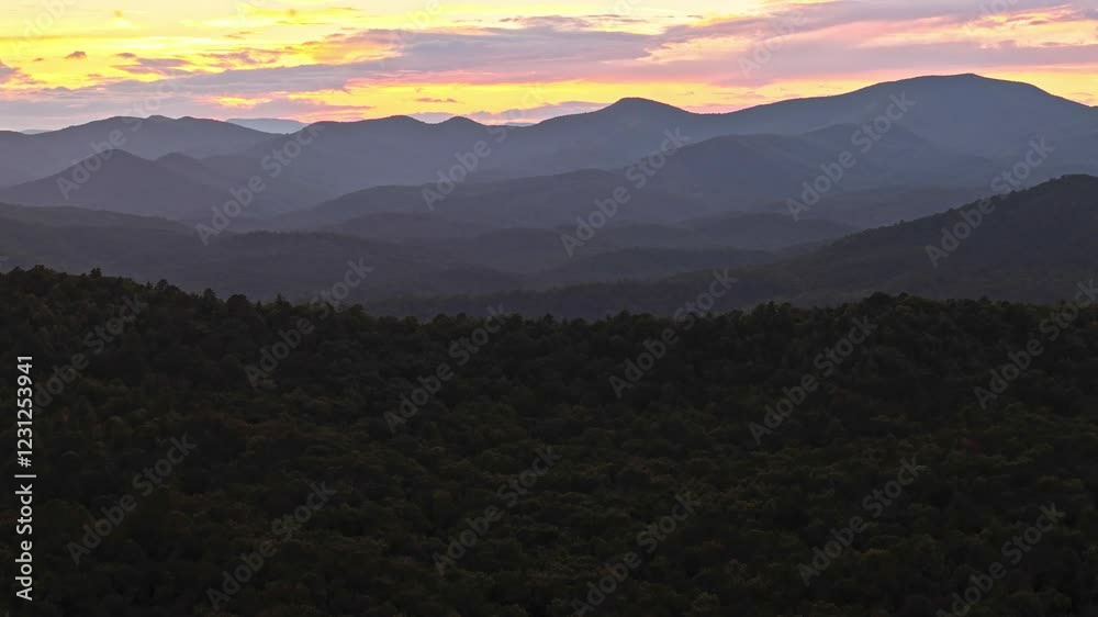 A drone shot of the Blue Ridge Mountains near Greenville, South Carolina. A drone shot of the Blue Ridge Mountains near Greenville, South Carolina.