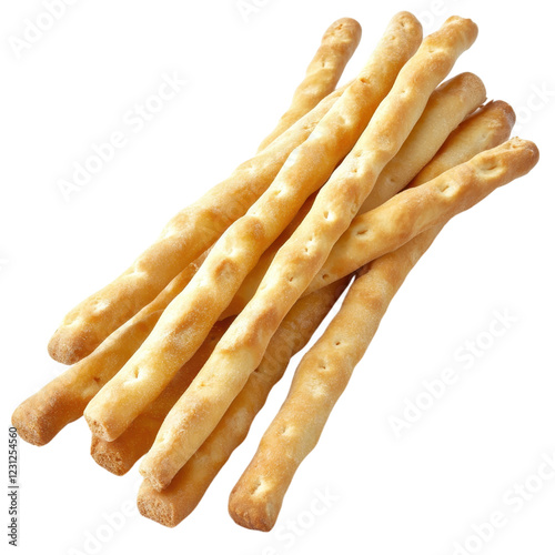 Crispy Breadsticks Stacked on White Background for Snack or Appetizer