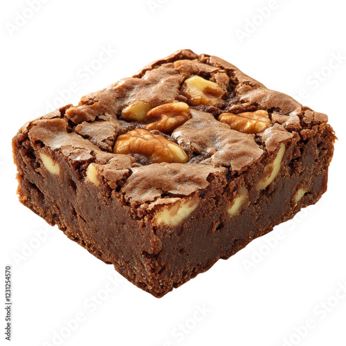 Deliciously Rich Chocolate Brownie with Nuts on White Background