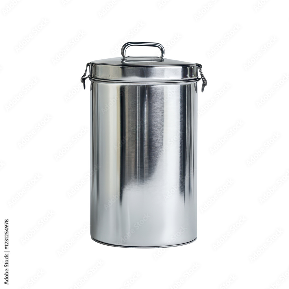 Polished Silver Metal Trash Can with Handle and Lid for Kitchen Use Polished Silver Metal Trash Can with Handle and Lid for Kitchen Use