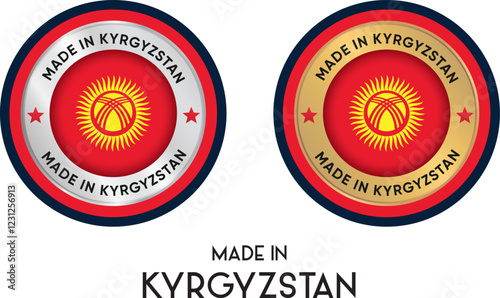 Made in Kyrgyzstan. Premium labels, stickers, pointer, badge and symbol of Kyrgyzstan flag icon. Collection vector illustration photo