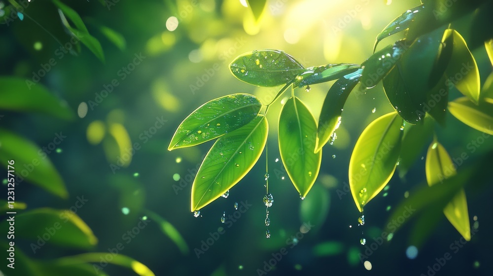 113.A close-up view of a leafy plant in a natural setting, capturing sunlight filtering through the leaves, water gently dripping, and the subtle presence of nutrient-rich fertilizer. 113.A close-up view of a leafy plant in a natural setting, capturing sunlight filtering through the leaves, water gently dripping, and the subtle presence of nutrient-rich fertilizer.