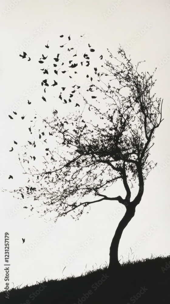 Fototapeta premium Windswept Tree Silhouette - Nature's Embrace