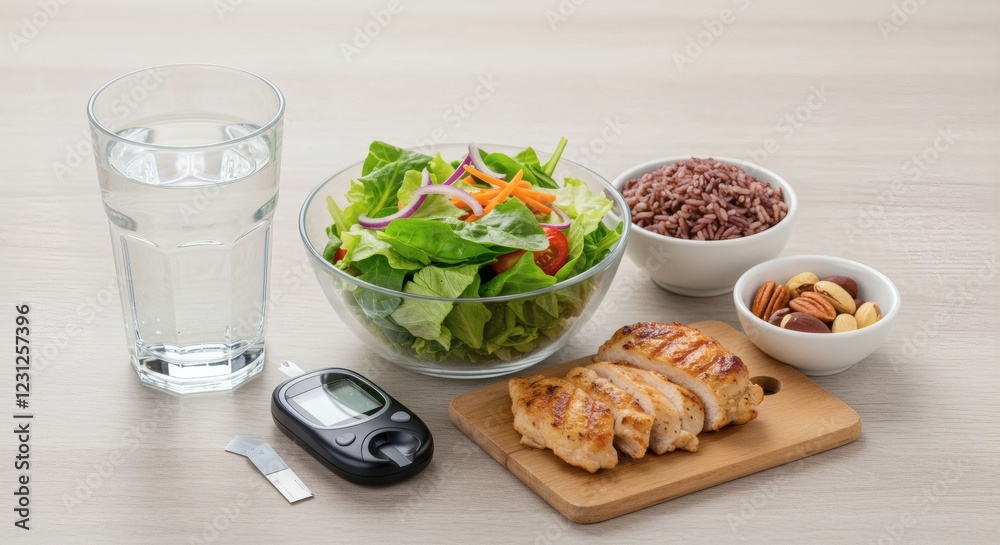 Healthy Diabetic Diet Meal Plan Grilled Chicken Salad Rice Nuts Healthy Diabetic Diet Meal Plan Grilled Chicken Salad Rice Nuts