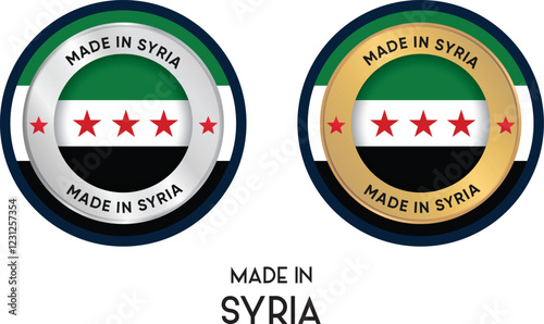 Made in Syria. Premium labels, stickers, pointer, badge and symbol of Syria flag icon. Collection vector illustration