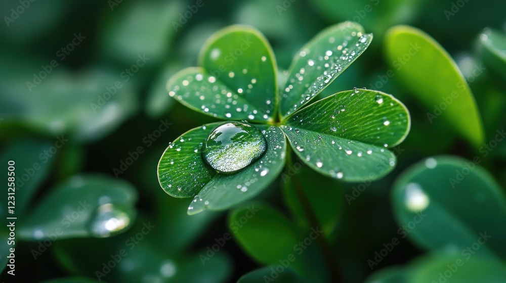 Dewdrop on a vibrant green clover leaf. Dewdrop on a vibrant green clover leaf.
