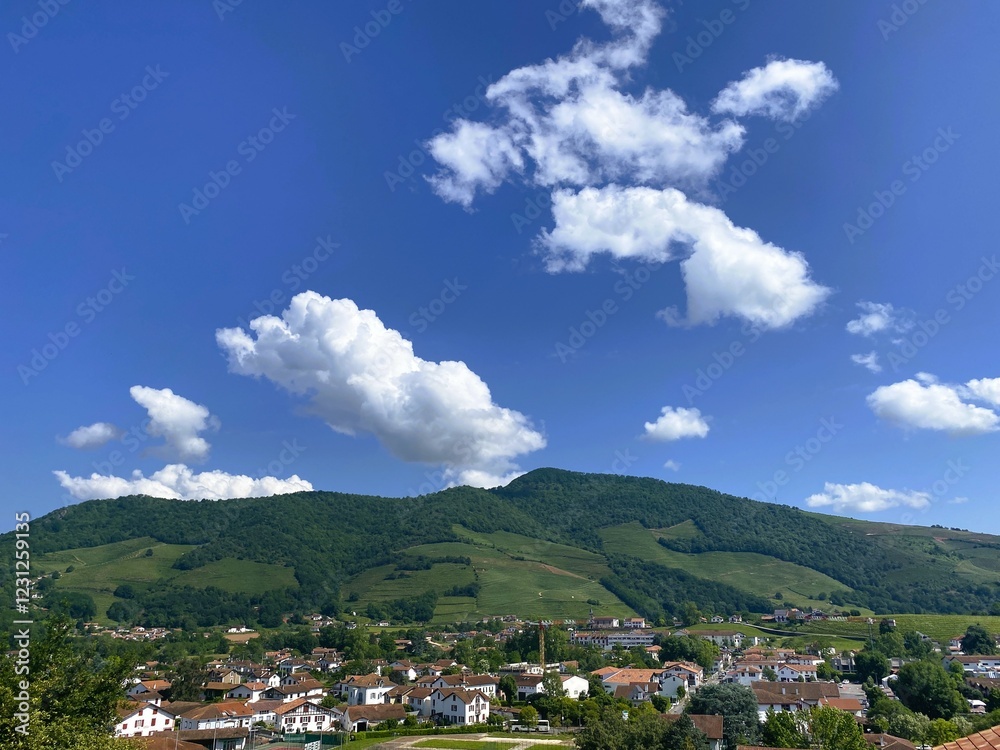 Fototapeta premium Picturesque Saint-Jean-Pied-de-Port Under a Blue Sky