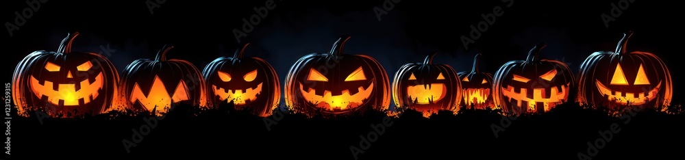 Halloween Pumpkin Lantern Illustration Seamless Pattern Glowing Faces Black Orange Flat Design Halloween Pumpkin Lantern Illustration Seamless Pattern Glowing Faces Black Orange Flat Design