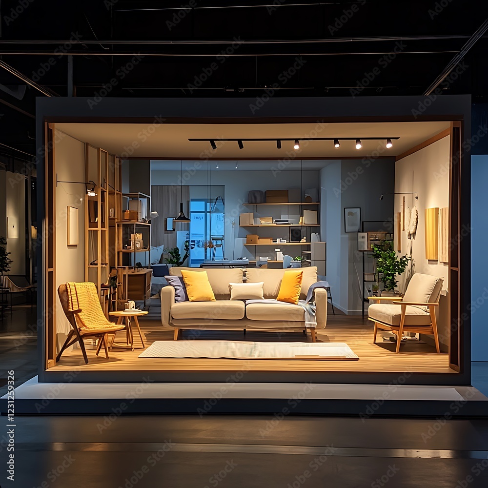A furniture store using to showcase dynamic room layouts with virtual furnishings layered over spaces.