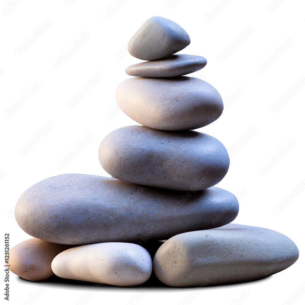Set of smooth river stones stacked in balance isolated on a clean PNG background, featuring naturally polished pebbles in a harmonious arrangement, ideal for Zen-inspired designs, spa visuals, and rel Set of smooth river stones stacked in balance isolated on a clean PNG background, featuring naturally polished pebbles in a harmonious arrangement, ideal for Zen-inspired designs, spa visuals, and rel