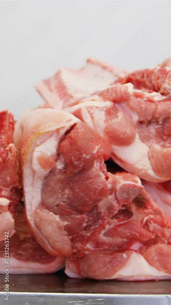 Close-up of raw meat on worktop Close-up of raw meat on worktop