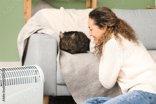 Cozy Woman and Cat with Ele...