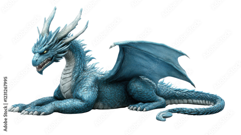 Obraz premium Blue dragon lying down on transparent background
