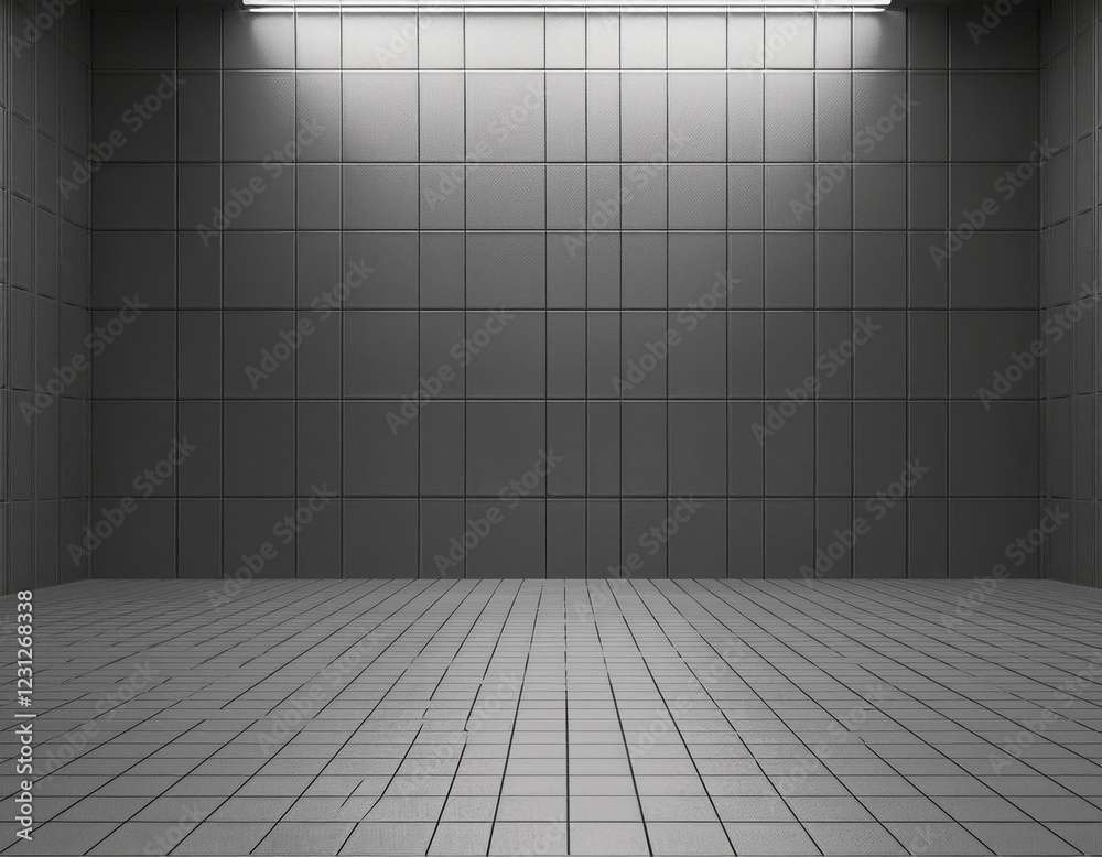 Fototapeta premium Abstract interior with tile floor and empty mock up place. 3D Rendering.