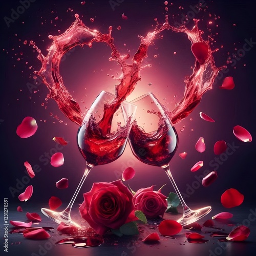 Romantic Wine Toast with a Heart Shaped Splash.