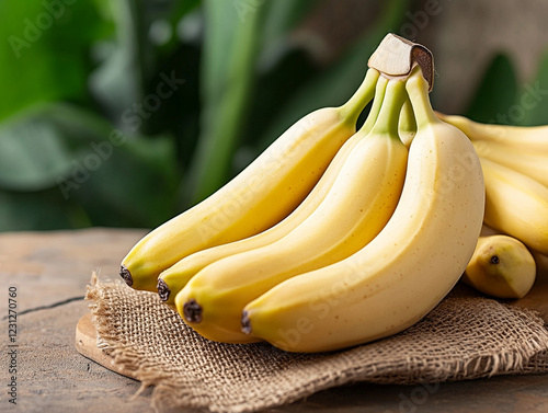 Fresh bananas on a rustic wooden surface photo