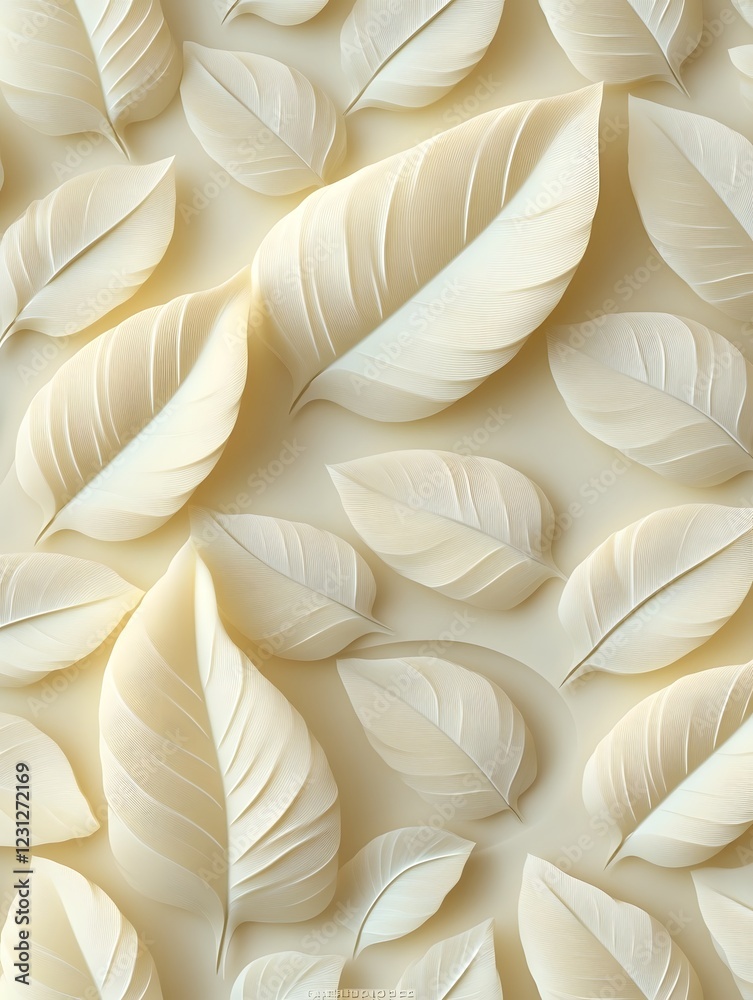 Seamless Abstract Decorative 3D Leaves Pattern Background in Cream and White Tones Seamless Abstract Decorative 3D Leaves Pattern Background in Cream and White Tones