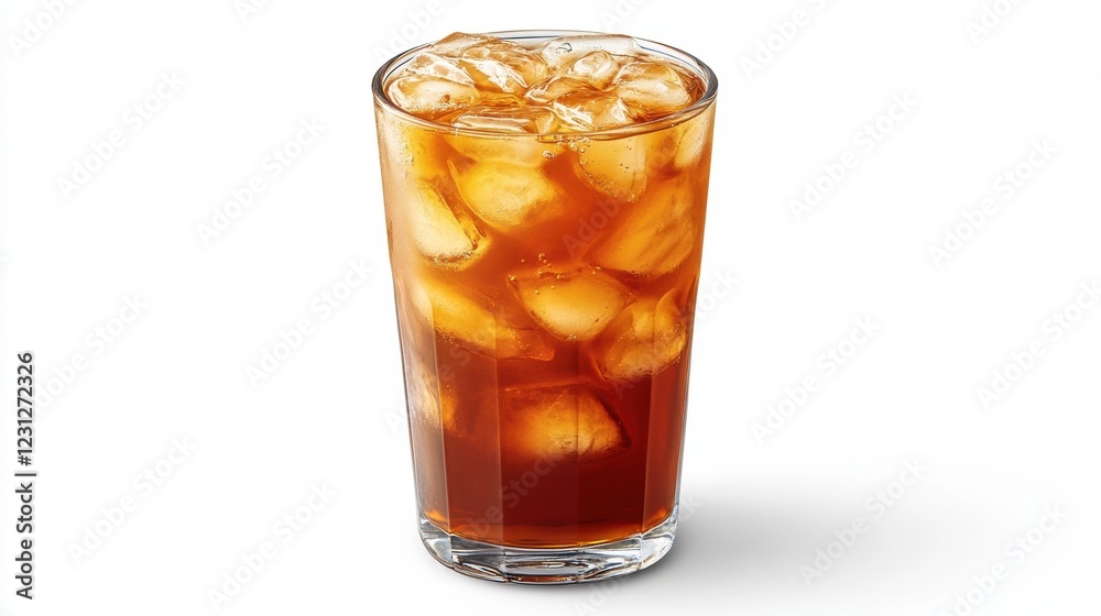 Refreshing Beverage with Ice Cubes in a Clear Glass on Table Refreshing Beverage with Ice Cubes in a Clear Glass on Table