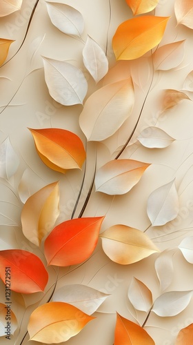Seamless Abstract Decorative 3D Leaves Pattern Background with Autumn Foliage and Natural Organic Shapes