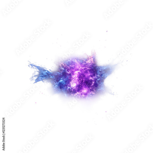 Explosion with purple and blue flames electrify