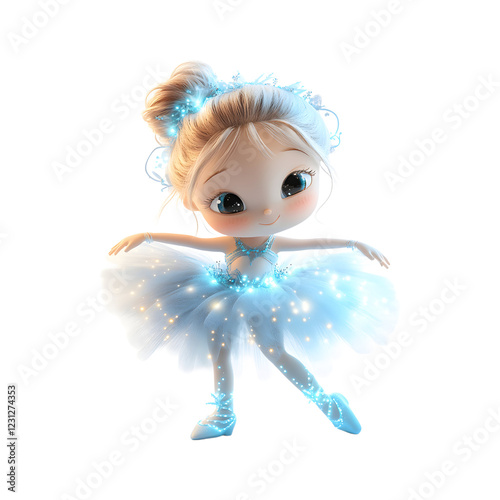 Fluffy 3D Cartoon Ballerina in Blue Dress with Tia Isolated on Transparent Background photo