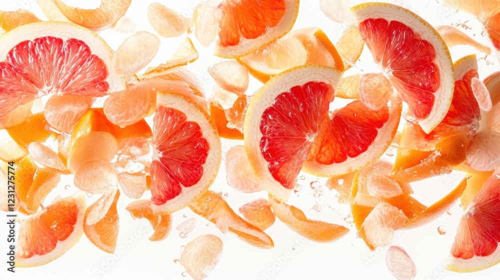 Fresh Citrus Slices with Grapefruit and Orange on White Background Fresh Citrus Slices with Grapefruit and Orange on White Background