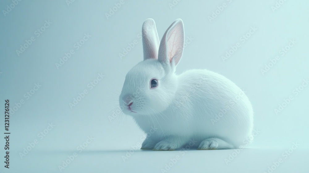Fototapeta premium Cute White Rabbit Sitting on a Soft Light Background