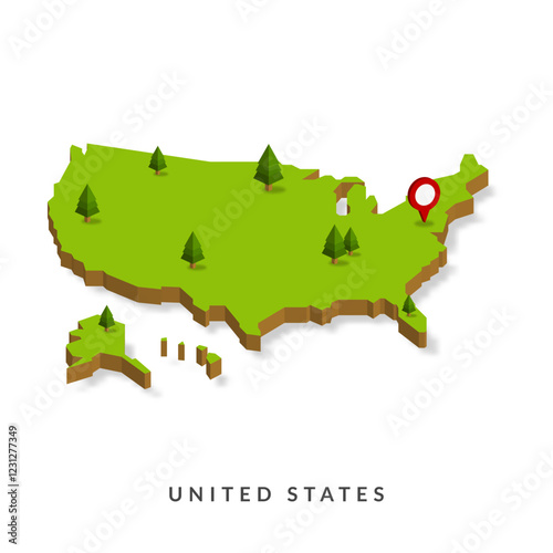 Isometric Map of United States. Simple 3D Map. Vector Illustration - EPS 10 Vector