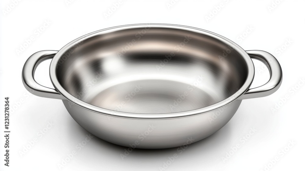 Empty stainless steel pot with handles on a white background Empty stainless steel pot with handles on a white background