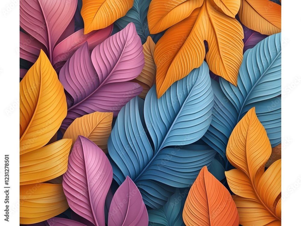 Fototapeta premium Lush and Vibrant 3D Botanical Pattern with Layered Tropical Leaves in Cinematic Digital Painting