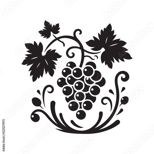 Grapes With Leaf Icon Silhouette Vector Art & Illustration