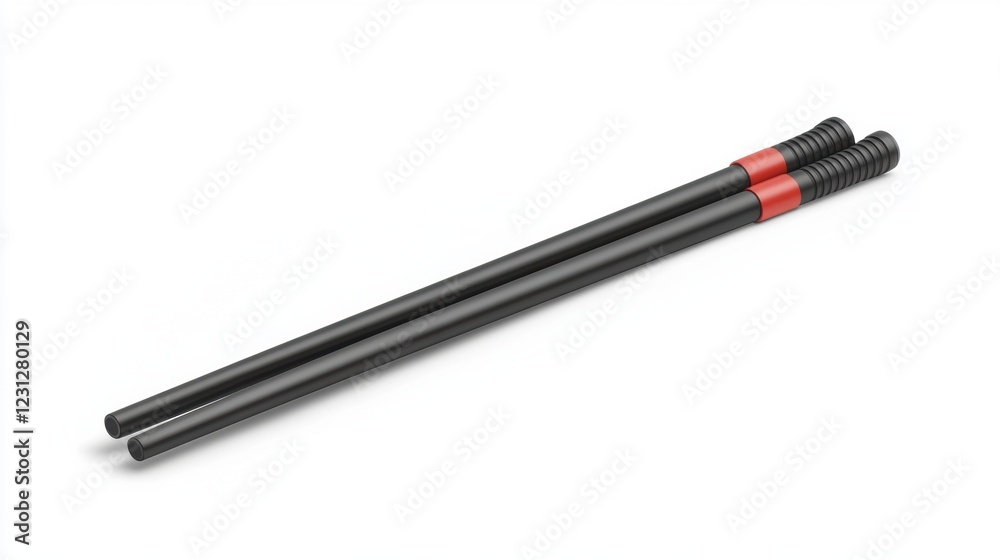 Classic Black Chopsticks with Red Accents on a White Background Classic Black Chopsticks with Red Accents on a White Background