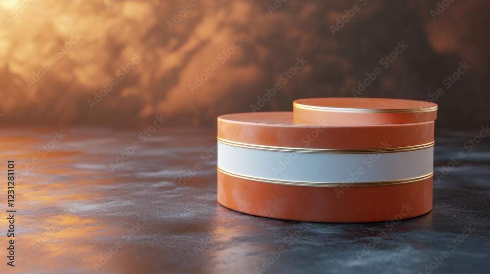 Elegant Orange Cosmetic Container with Gold Details on Marble Surface Elegant Orange Cosmetic Container with Gold Details on Marble Surface