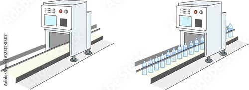 斜めの角度から見た工場内ベルトコンベアーのベクターイラスト