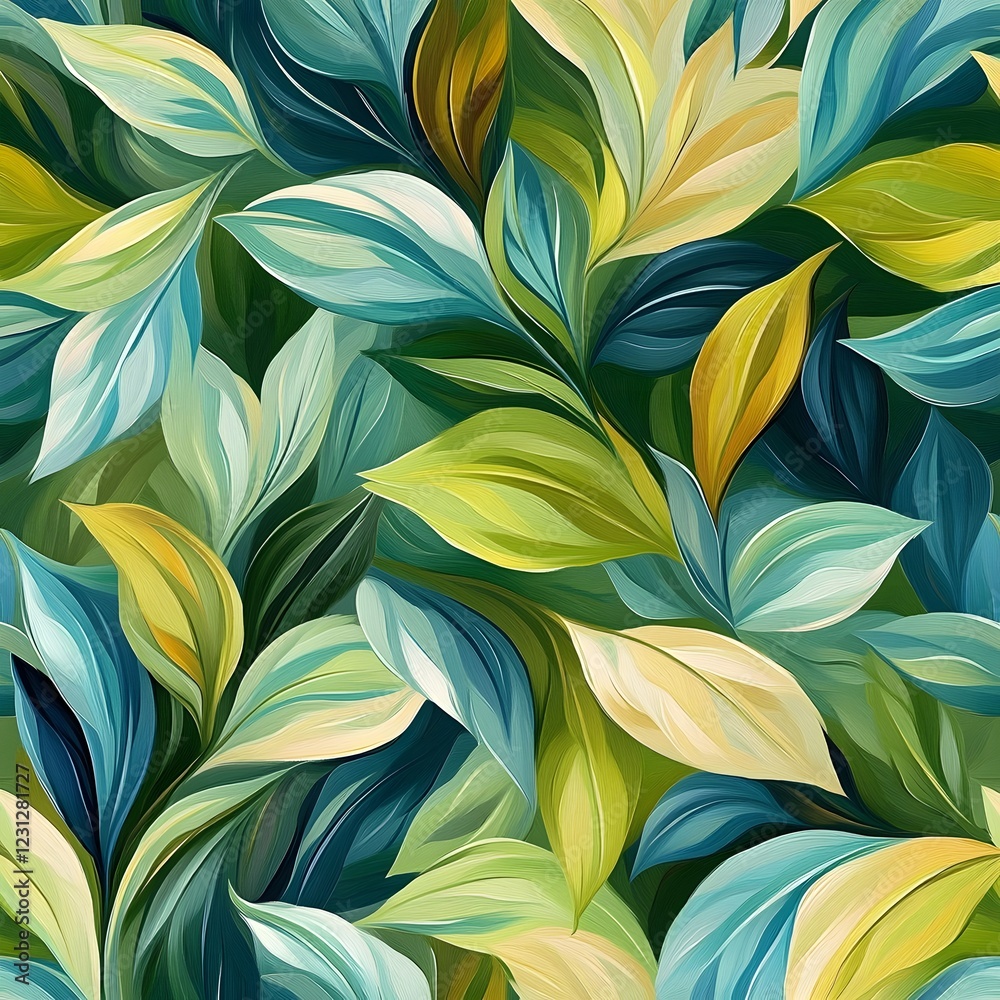 Fototapeta premium Mesmerizing Abstract Botanical Foliage Pattern with Elegant Impressionist Brushwork