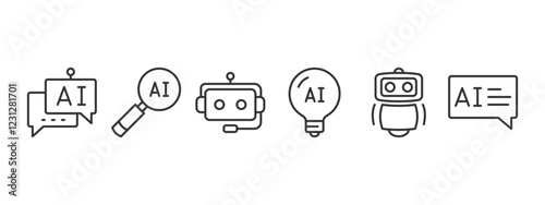 Ai related line icons set, chat bot, voice assistant, vector eps10 illustration