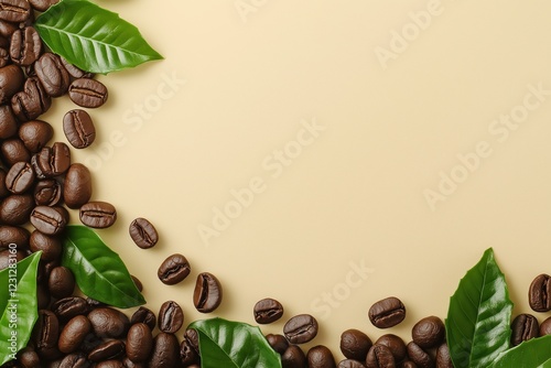 Coffee Beans Background with beige Text Space