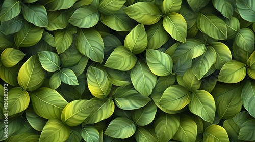 Intricate Botanical Tapestry of Dense Tropical Foliage with Cascading Leaf Clusters and Vibrant Natural Palette