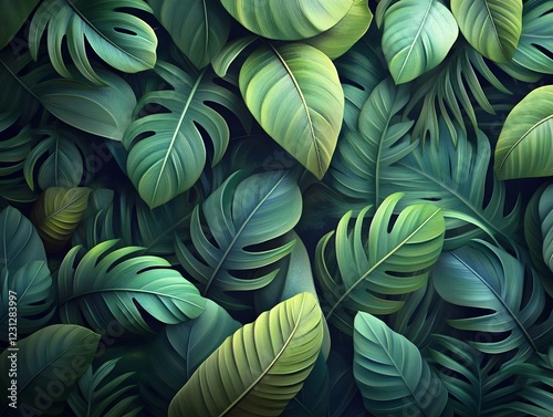 Wallpaper Mural Lush and Vibrant Tropical Foliage Abstract Decorative Pattern with Intertwining Tendrils and Fronds Torontodigital.ca