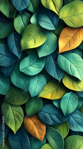 Vibrant Organic Leaf Pattern   Lush Foliage Backdrop with Interlocking Dynamic 3D Leaves