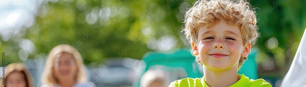 Smiling boy enjoying a sunny day outdoors. Smiling boy enjoying a sunny day outdoors.