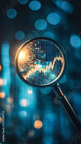 Magnifying Glass Focus on Rising Business Chart Highlights Financial Trends