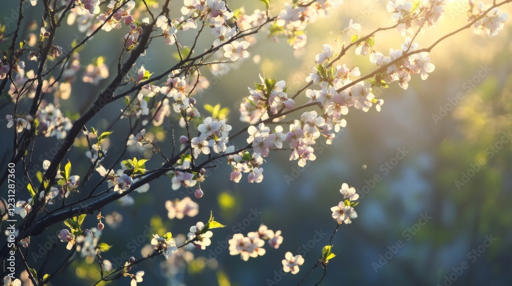 Delicate White Cherry Blossoms in Soft Sunlight Delicate White Cherry Blossoms in Soft Sunlight