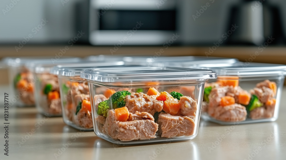 meal prep layout with glass containers packed with healthy food, including chicken, broccoli meal prep layout with glass containers packed with healthy food, including chicken, broccoli